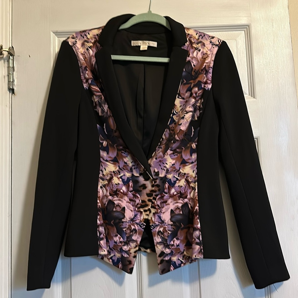 Boston Proper Black and Purple Floral Blazer